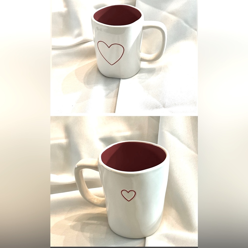 NEW! RAE DUNN Large Mug Red Outline Big Heart & Small Heart Sweet Gift! NWOT